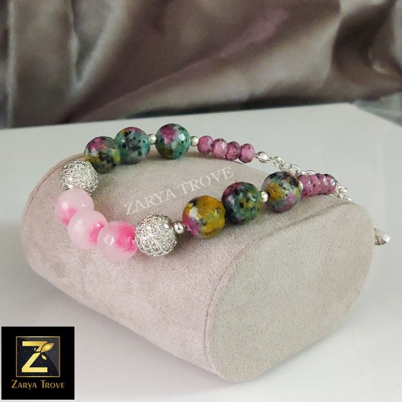 Agate Silver Beaded Bracelet - Picture 3 of 8